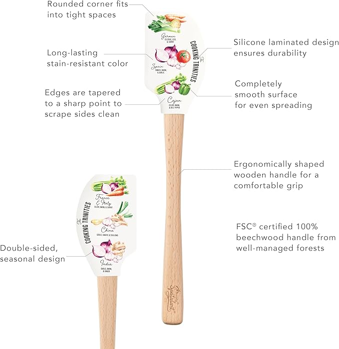 Tovolo Spatulart ‘Cooking Trinities’ Silicone Spatula with Wood Handle – BPA Free, Heat-Resistant, Ideal for Baking, Mixing & Meal Prep