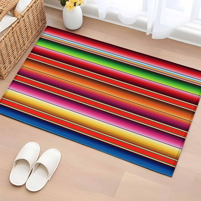 Area Rug 2x3ft, Mexican Stripes Vintage Boho Washable Rugs for Living Room Bedroom, Native American Stripe Soft Non-Slip Area Rugs Rectangle Floor Carpet for Dining Room