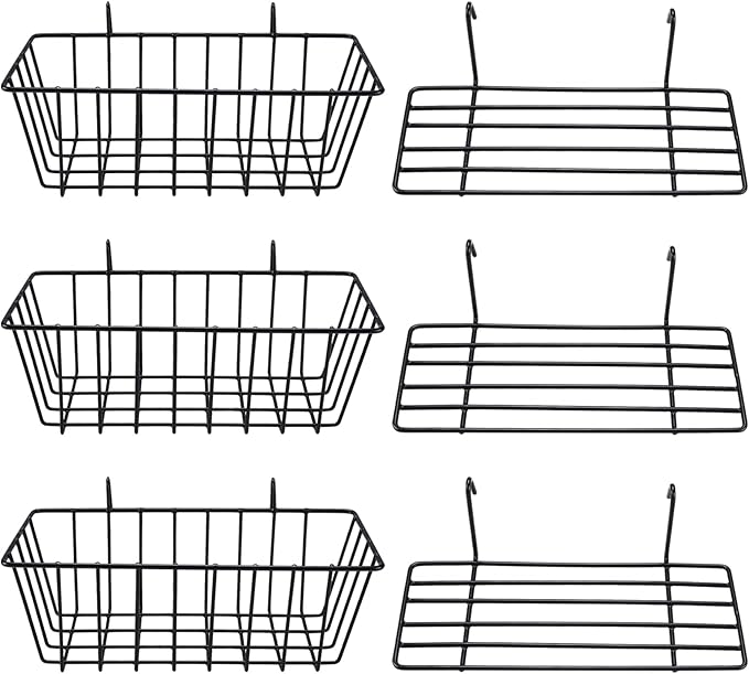 Yaegoo 3 Pack Wire Baskets and Shelves - Hanging Shelf for Wall Grid Panel