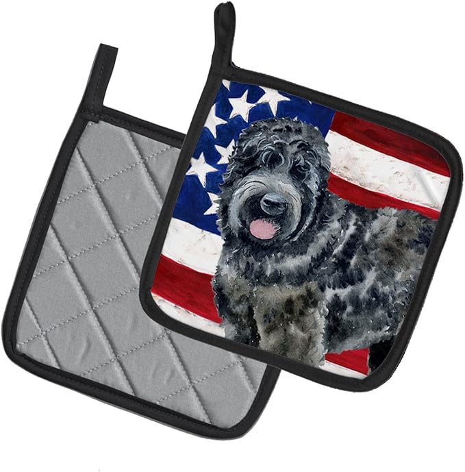 Caroline's Treasures BB9677PTHD Black Russian Terrier Patriotic Pair of Pot Holders Kitchen Heat Resistant Pot Holders Sets Oven Hot Pads for Cooking Baking BBQ, 7 1/2 x 7 1/2