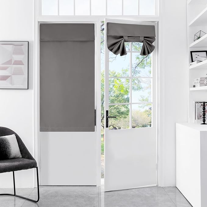 WdFour French Door Curtain - Blackout Thermal Insulated Door & Window Cover for Front/Side Doors - Noise Reducing & Energy Saving - Dark Gray, 34x40 Inches, 1 Panel