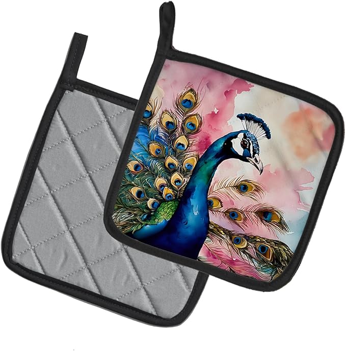 Caroline's Treasures Peacock Pair of Pot Holders Kitchen Heat Resistant Pot Holders Sets Oven Hot Pads for Cooking Baking BBQ, 7 1/2 x 7 1/2