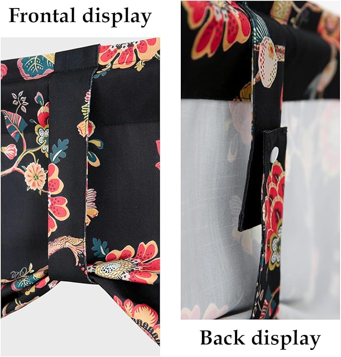 Leeva Tie-up Shade Curtains Valance for Bedroom, Rustic Flowers Pattern Light Filtering Rod Pocket Window Treatment Valances for Living Room Kitchen Bathroom, One Panel, 52 x 18, Black