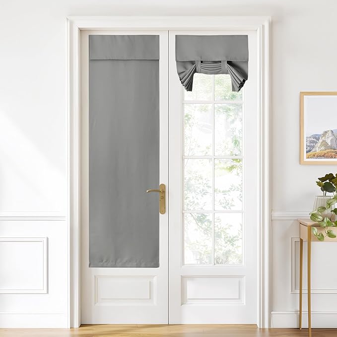 NICETOWN Silver GRET Door Curtain for French Front, Thermal Insulated Privacy Blackout Door Tie Up Shade for Indoor Glass Window Kitchen Patio Glass, 22 x 72 Inches Long, 1 Panel