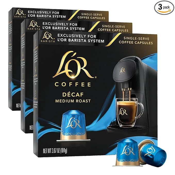 L'OR Coffee Pods, 30 Count DECAF Medium Roast, Single-Serve Aluminum Coffee Capsules Compatible with the L'OR BARISTA System & *Nespresso Original Machines, 30 Count (Pack of 3)