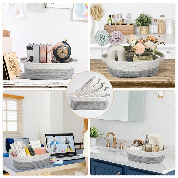 VOOWO Set of 5 Woven Baskets - Rope Storage Solutions, Nursery & Organizing, Off White & Gray