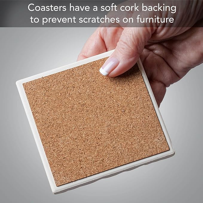 Thirstystone James John Adubon 4 Pack Assorted Tumbled Tile Stone Coasters with Protective Cork Backing Manufactured in The USA Absorbent Easily Wipes Clean