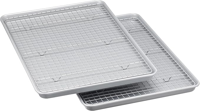 Amazon Basics Ceramic Nonstick Baking Sheets & Cooling Rack Set, Dishwasher Safe, Oven Safe, Half Sheet Size, Gray, 2-Pack