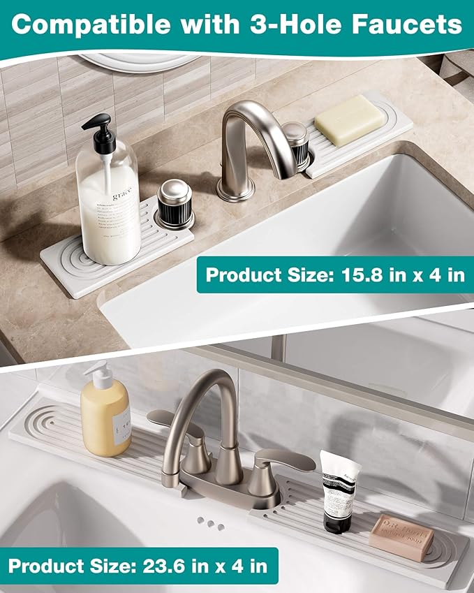 Stone Faucet Mat for Kitchen Sink, Diatomite Sink Protectors - Prevent Moisture Drying Stone Tray Fit Kitchen Counter & Bathroom Counter (White, 15.8" x 4")