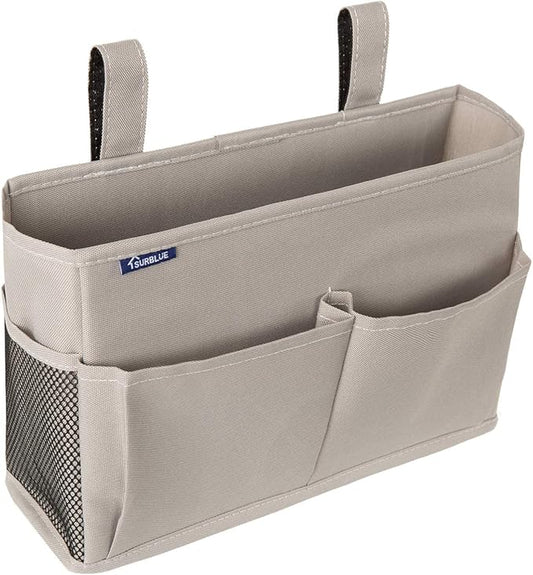 Surblue Bedside Caddy Hanging Bed Organizer Storage Bag Pocket for Bunk and Hospital Beds, College Dorm Rooms Baby Bed Rails,Camp 4 Pockets and 2 Hooks (Gray)