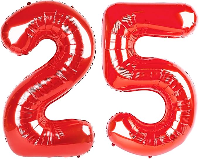 40 Inch 25 Numbers Balloon, Happy 25th Birthday Decorations for Women, Red Foil Large Ballon for 2 5 25 52 Birthday Party Wedding Anniversary Supplies