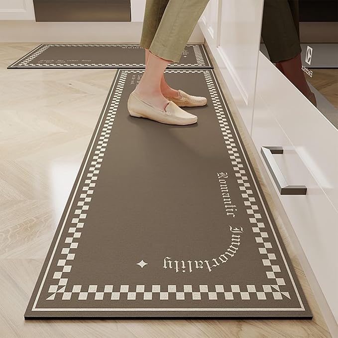Modern Abstract Kitchen Floor Rugs, Cushioned Anti Fatigue Entryway Mats, Waterproof Runner for Bedroom Sink Office(Coffee,60 * 180cm)