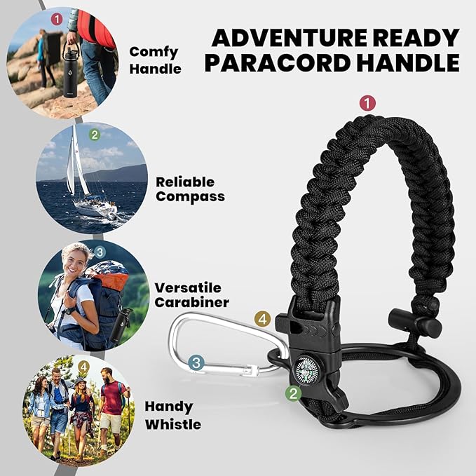 RAYMYLO Insulated Water Bottle 40 oz, Triple Wall Vacuum Stainless Steel (Cold for 36Hrs, Hot for 18Hrs), Leak Proof & Non-BPA, Modern Water Flask Jug with Paracord Handle & Straw Spout Lids
