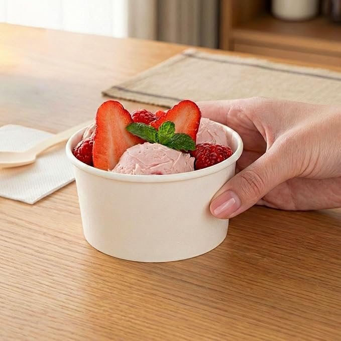 Coppetta 8-Ounce Dessert Cups, 50 Disposable Ice Cream Cups - Lids Sold Separately, Sturdy, White Paper Frozen Yogurt Bowls, For Hot And Cold Foods, Perfect For Gelato Or Mousse - Restaurantware