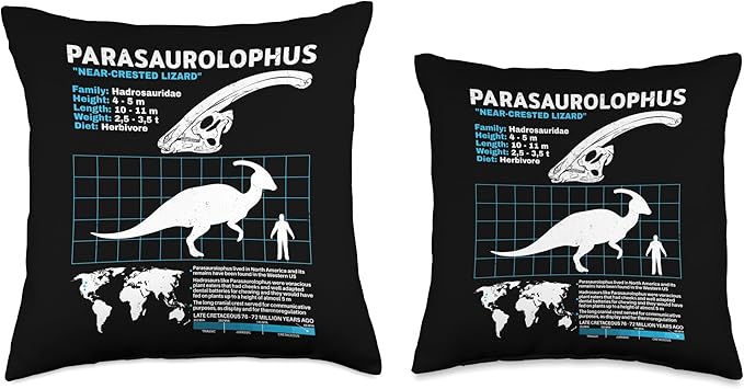 Dinosaur fact sheets Dinosaur Fossils data sheet Parasaurolophus Sheet Dinosaur Facts Throw Pillow, 16x16, Multicolor