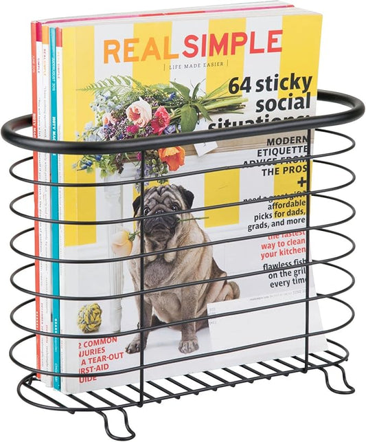 mDesign Newspaper and Magazine Rack for Bathroom, Office, Entryway - Matte Black