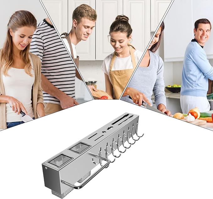 Wall Hanger Rail – Adhesive Mount, Kitchen Strip | Metal Track Support, Drilling-Free Fixture, 10-Hook Layout for Compact Organization Projects, Apartment Arrangement, Dorm Pantry Renovation, Morning