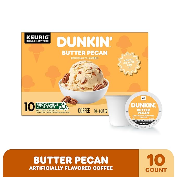 Dunkin’ Butter Pecan Artificially Flavored Coffee, Keurig K-Cup Pods, 10 Count Box