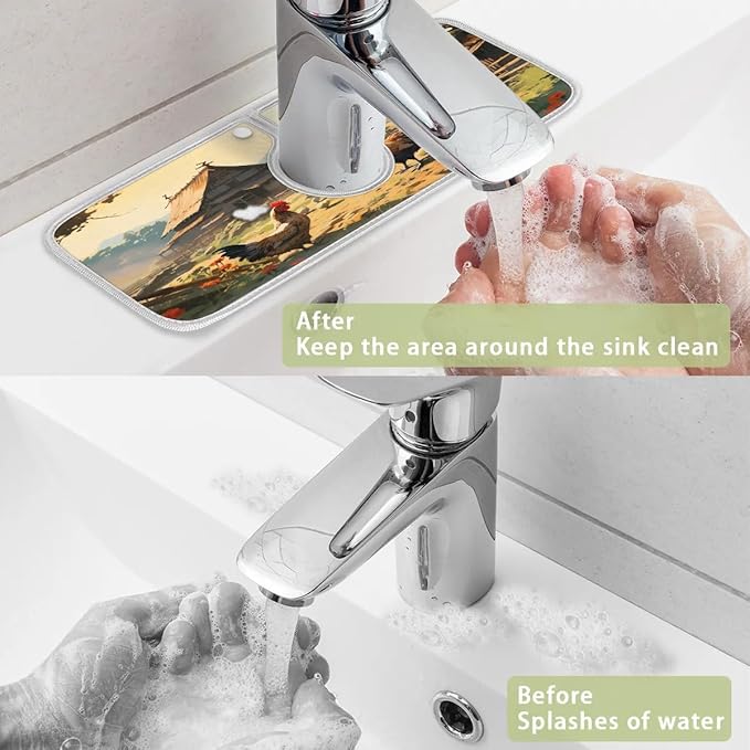 Courtyard Rooster Animal Kitchen Sink Splash Guard Absorbent Fast Drying Mat Sink Gadgets Washable Sink Matt for Kitchen Faucet Splash Guard