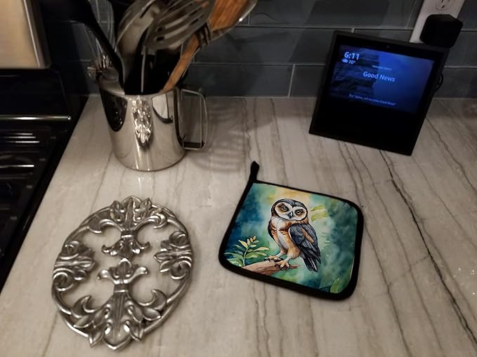 Caroline's Treasures Spectacled Owl Pair of Pot Holders Kitchen Heat Resistant Pot Holders Sets Oven Hot Pads for Cooking Baking BBQ, 7 1/2 x 7 1/2