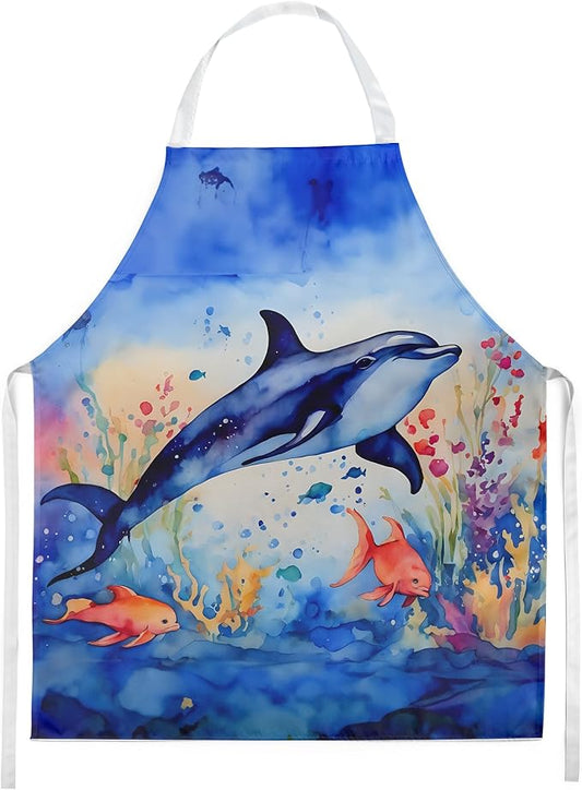 Caroline's Treasures Dolphin Apron Cooking Kitchen Server Baking Crafts Gardening for Adult Women Men, Unisex, Large, Multicolor