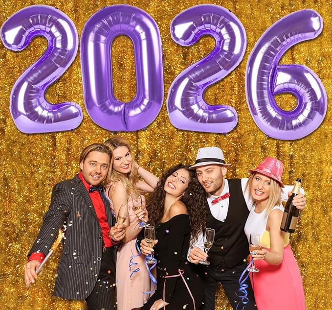 2026 Balloon Numbers - 40 Inch Purple New Years Eve Party Supplies 2026, Nye Decor Party Decorations Happy New Year, New Years Eve Foil Party Balloons, Graduation Party Decorations