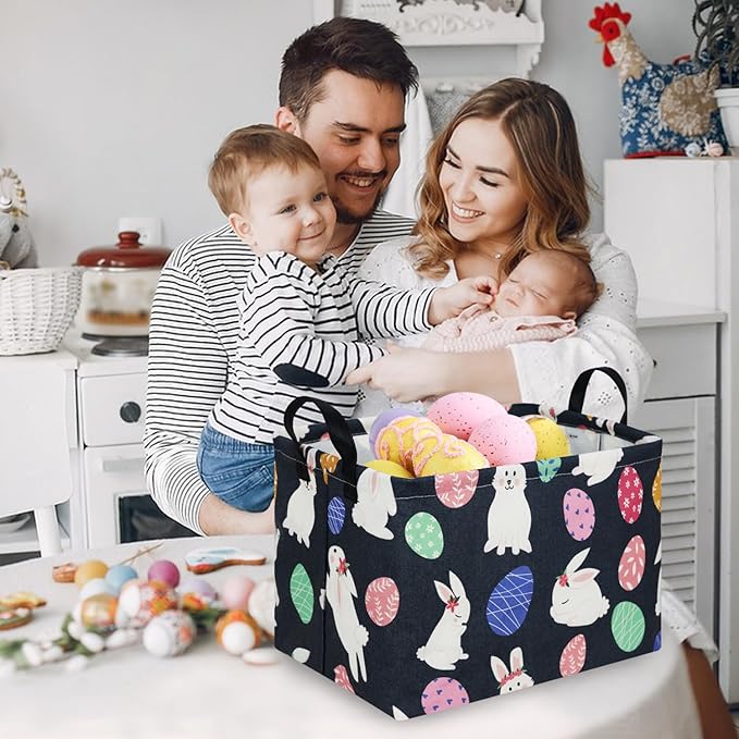FXOLCSHE Rectangular Easter basket,Easter basket empty,Laundry Hamper,Kids Toy Storage box for baby Bedroom,Toy Gift Organizerm,Kids Storage Bin,Easter gift box,Easter Home Decor(Rabbit egg)