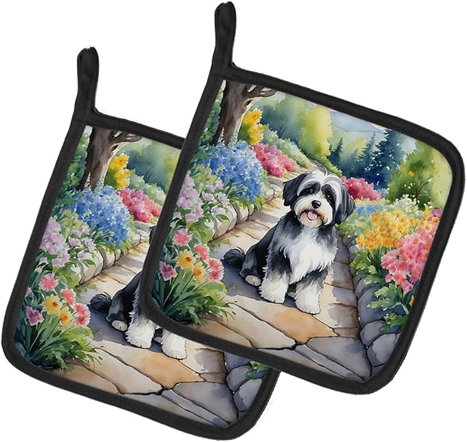 Caroline's Treasures Havanese Spring Path Pair of Pot Holders Kitchen Heat Resistant Pot Holders Sets Oven Hot Pads for Cooking Baking BBQ, 7 1/2 x 7 1/2