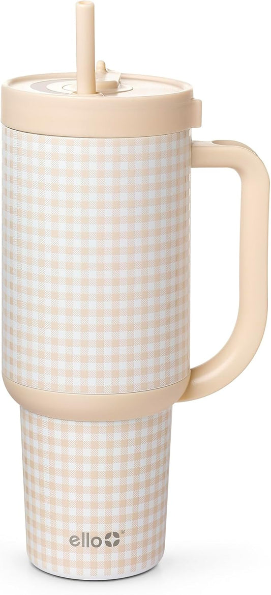 Ello Oasis 40oz Stainless Steel Water Bottle - Beige Gingham