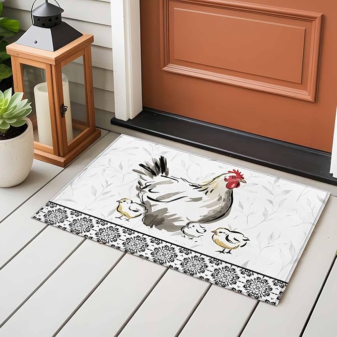 Area Rug 2x3ft, Country Farmhouse Rooster Washable Rugs for Living Room Bedroom, Watercolor Animal Flower Pattern Soft Non-Slip Area Rugs Rectangle Floor Carpet for Dining Room