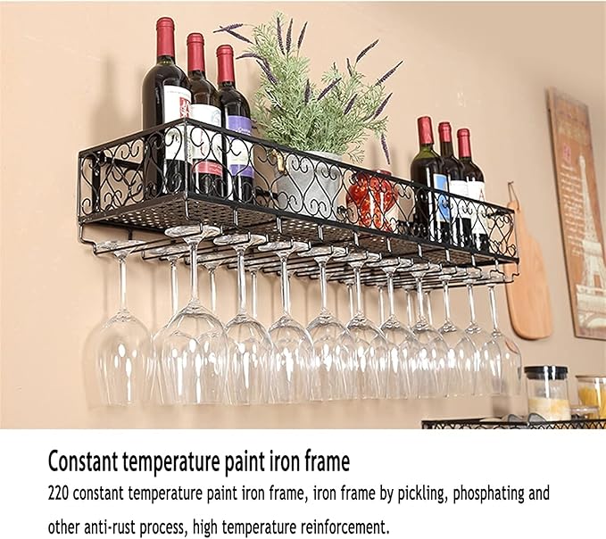 Wall Wine Rack Metal Iron Creative Grid Hanging Wine Bottle Holder Large Wine Glass Shelf Industrial Wine Cabinet for Kitchen/Bar/Restaurant Hanger(Size: 60CM Color:Black)