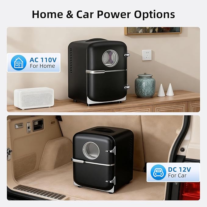 Antarctic Star Mini Fridge, 4L Capacity/6 Cans Portable Cooler and Warmer Compact Refrigerator, for Bedroom,Car,Office and Dorm, Small Cooler and Warmer for Cosmetics, Beverage and Food, Black