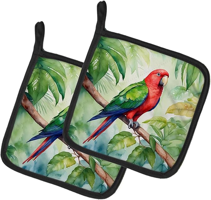 Caroline's Treasures Eclectus Parrot Pair of Pot Holders Kitchen Heat Resistant Pot Holders Sets Oven Hot Pads for Cooking Baking BBQ, 7 1/2 x 7 1/2