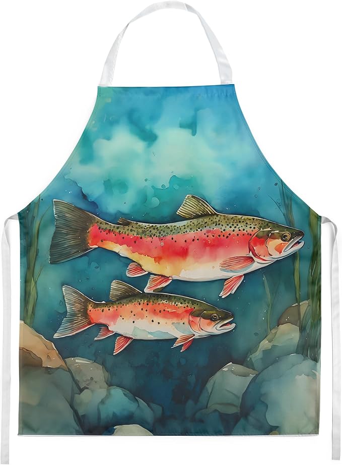 Caroline's Treasures Trout Apron Cooking Kitchen Server Baking Crafts Gardening for Adult Women Men, Unisex, Large, Multicolor