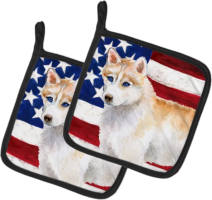 Caroline's Treasures BB9655PTHD Siberian Husky Patriotic Pair of Pot Holders Kitchen Heat Resistant Pot Holders Sets Oven Hot Pads for Cooking Baking BBQ, 7 1/2 x 7 1/2