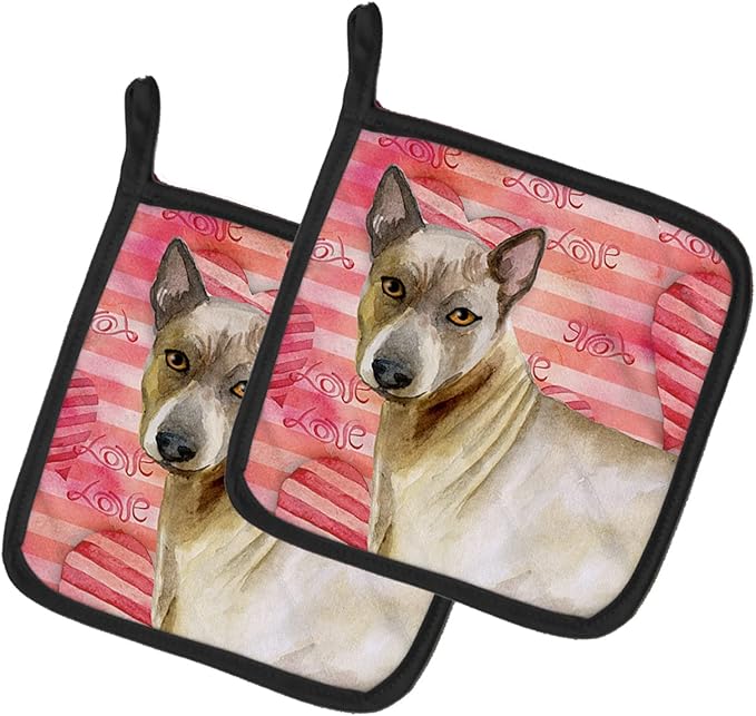 Caroline's Treasures BB9767PTHD Thai Ridgeback Love Pair of Pot Holders, Red Kitchen Heat Resistant Pot Holders Sets Oven Hot Pads for Cooking Baking BBQ, 7 1/2 x 7 1/2
