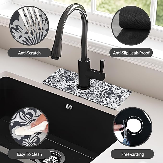 15" X 5.5" Kitchen Sink Splash Guard Faucet Mat Mandala Super Absorbent Fast Drying Faucet Guard & Draining Mat Sink Splash Guard Behind Faucet for Kitchen, Bathroom