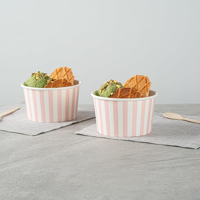 Restaurantware-Coppetta 12-Ounce Dessert Cups, 50 Disposable Ice Cream Cups - Lids Sold Separately, Sturdy, Pink And White Paper FroYo Bowls, For Hot And Cold Foods, Perfect For Gelato Or Mousse