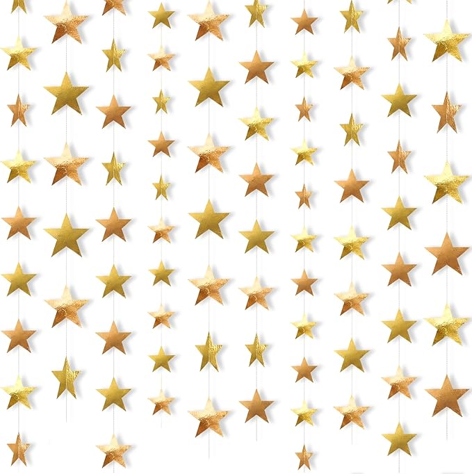 Patelai 78 Feet Glitter Star Garland Banner 2026 Party Decoration Double Side Star Hanging String Streamer Paper Twinkle for Graduation Wedding Birthday (Gold,Champagne Gold)