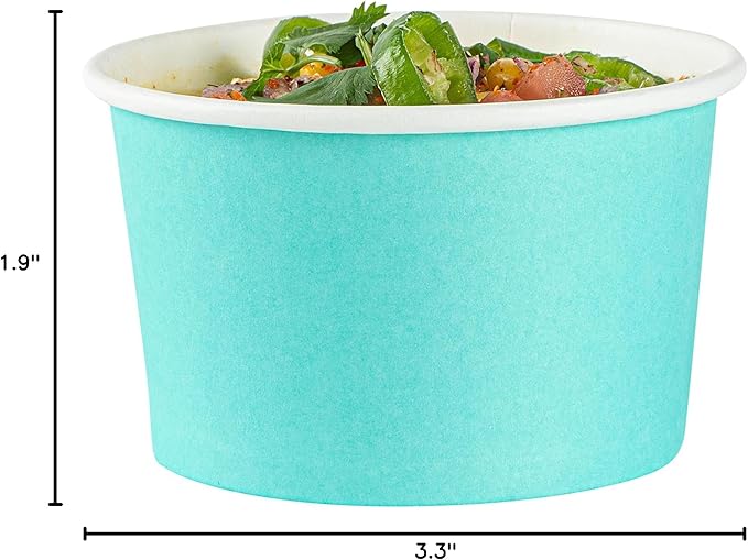 Restaurantware Coppetta 5 Ounce Dessert Cups, 50 Disposable Ice Cream Cups - Lids Sold Separately, Sturdy, Turquoise Paper FroYo Bowls, Striped, For Hot And Cold Foods, Perfect For Gelato