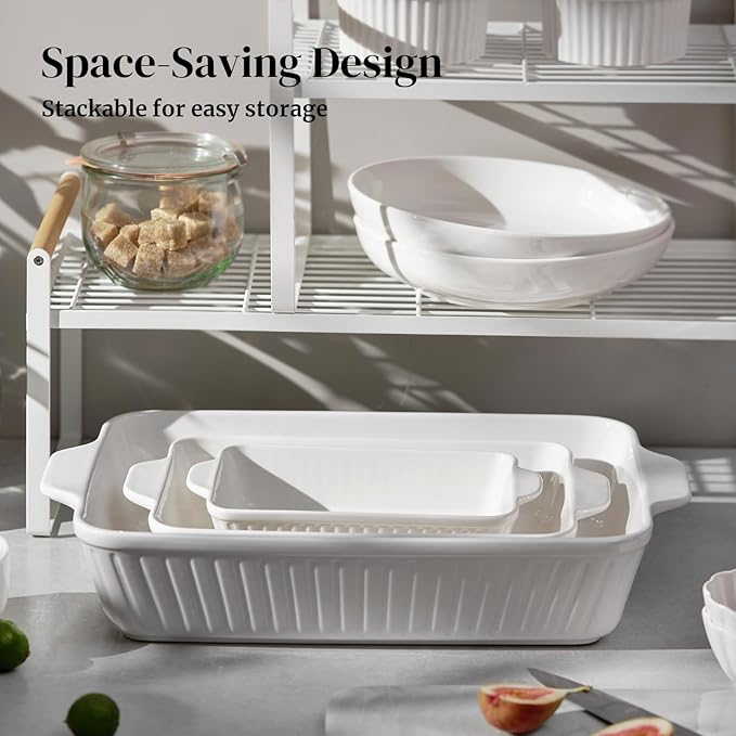 DOWAN Ceramic Baking Dishes, Set of 3 (15.6"/12.2"/8.9")
