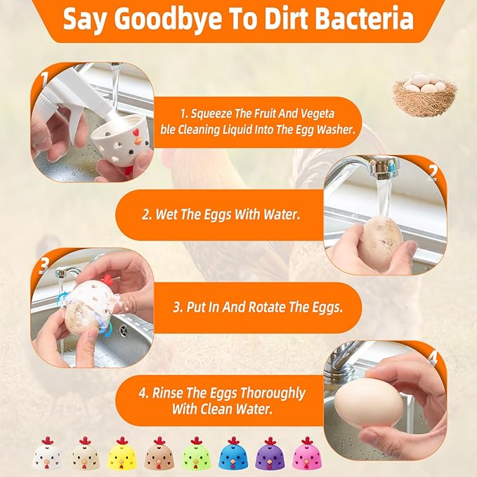 Egg Washer for Fresh Eggs, Egg Scrubber for Fresh Eggs, Egg Brush for Cleaning Fresh Eggs, Egg Cleaner Scrubber, Easter Gifts Creative Chicken Shape Egg Wash Brush Silicone Washing Egg Tool - Brown