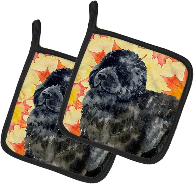 Caroline's Treasures BB9932PTHD Newfoundland Fall Pair of Pot Holders, Yellow Kitchen Heat Resistant Pot Holders Sets Oven Hot Pads for Cooking Baking BBQ, 7 1/2 x 7 1/2