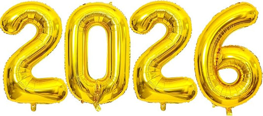 2026 Gold Balloons, 40" Large Gold 2026 Balloons Helium Mylar Foil Balloons for 2026 New Year Christmas Graduation Party Decoration