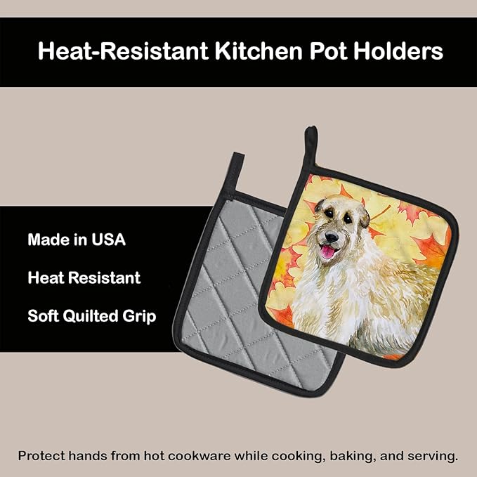 Caroline's Treasures BB9931PTHD Irish Wolfhound Fall Pair of Pot Holders, Yellow Kitchen Heat Resistant Pot Holders Sets Oven Hot Pads for Cooking Baking BBQ, 7 1/2 x 7 1/2