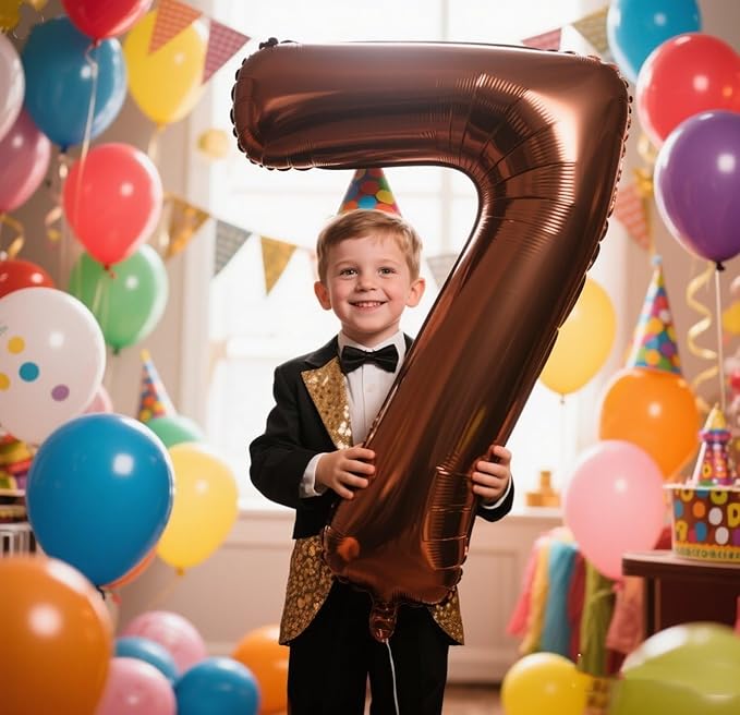 Seven Numbers Balloon, 40 Inch 7 Balloons for Birthday Party, Coffee Brown Number Balloons for 7, 17, 27 Game Competition Wedding Anniversaries Party, Christmas and New Years Eve Party