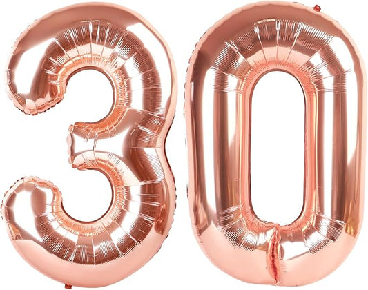 30Th Birthday Decorations For Her Him, Rose Gold Number 30 Balloons for 30 Birthday Decor, Happy 30th Party Photo Prop for Wedding Anniversaries Event Supplies
