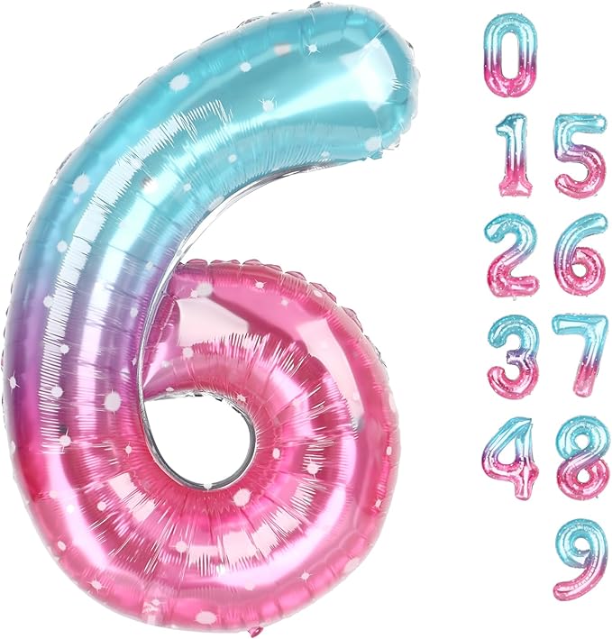 Number 6 Balloon 40 Inch, 6 7 Six Seven Birthday Decorations, 6th Birthday Balloon for Boy Girl, Pink Purple Blue 16 60 61 65 Balloons Party Wedding Events Decorations
