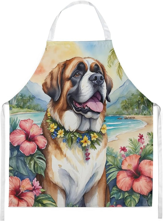 Caroline's Treasures Saint Bernard Luau Apron Cooking Kitchen Server Baking Crafts Gardening for Adult Women Men, Unisex, Large, Multicolor