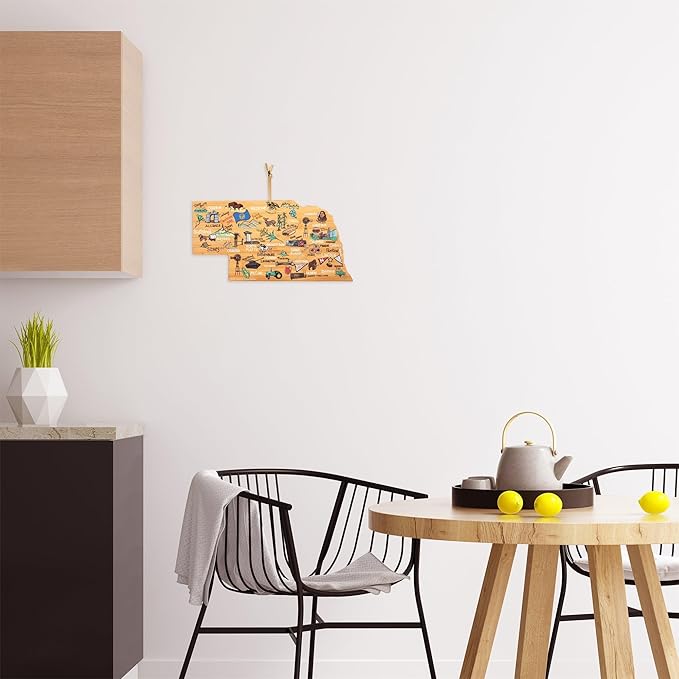 Totally Bamboo Nebraska State Shaped Cutting Board and Charcuterie Serving Platter with Artwork by Fish Kiss, Includes Hang Tie for Wall Display
